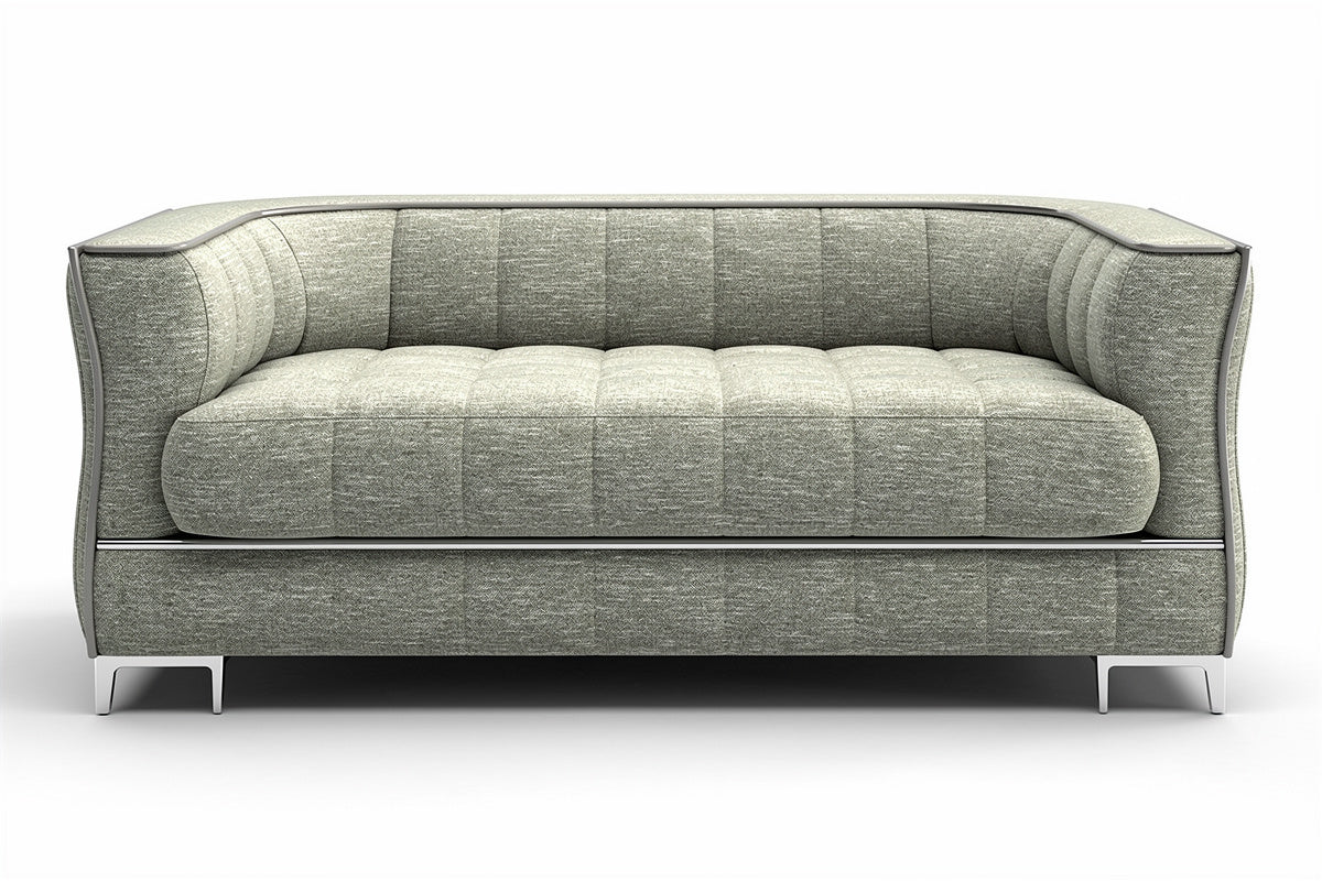 "Stylowa sofa z pikowanym obiciem i metalowymi nogami"