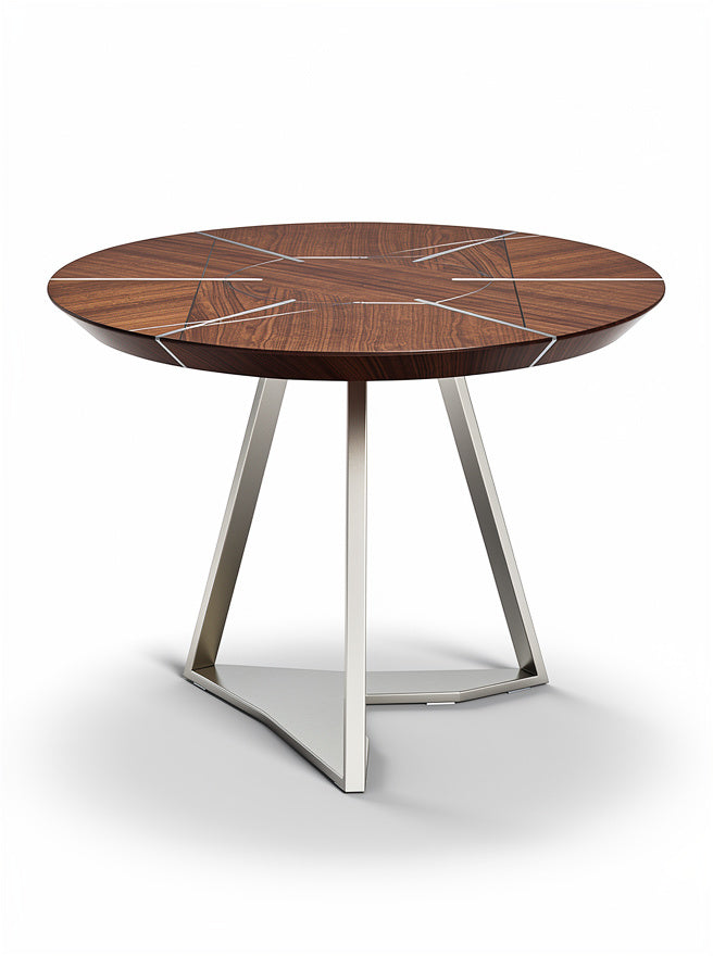 Stół okrągły z drewna i metalowej podstawy – nowoczesny design, eleganckie wykończenie.